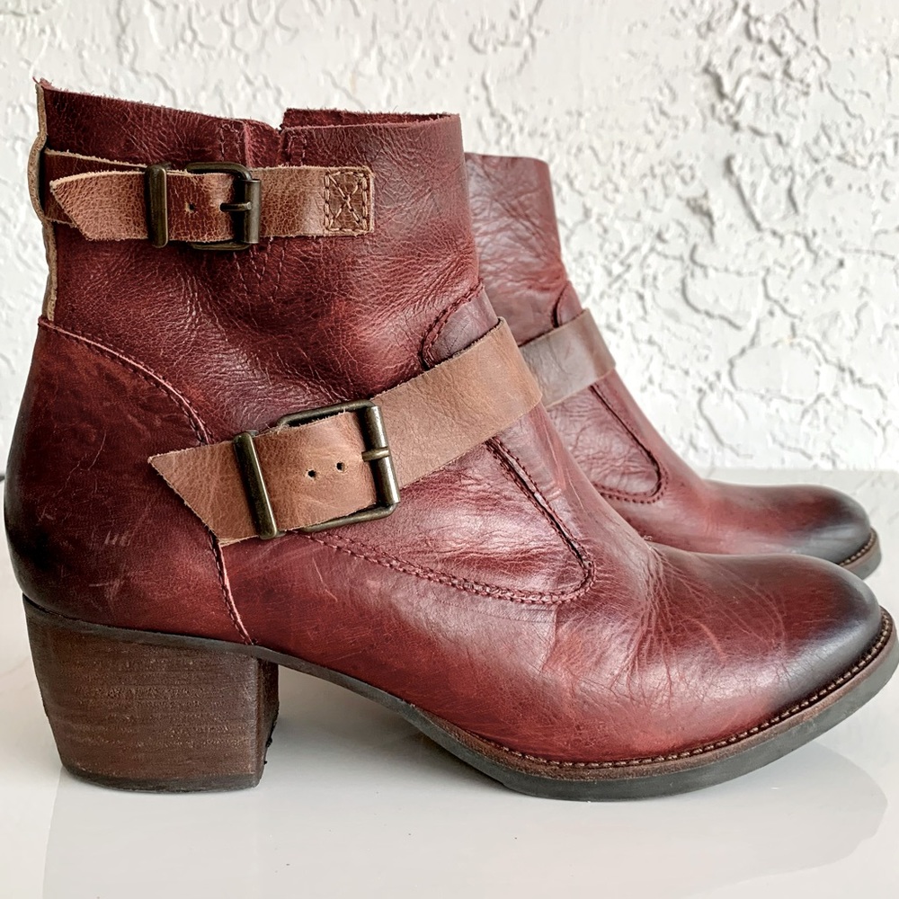 Matisse Burgundy Ankle Boots with Brown Straps